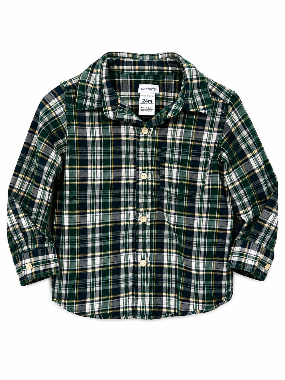 Carter's Green and White Plaid Button-Down Shirt